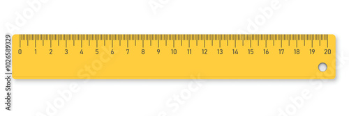 Yellow plastic ruler icon in flat style. Measuring tool vector illustration on isolated background. Stationery sign business concept.