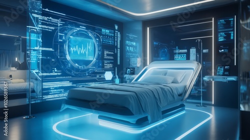 Futuristic Hospital Room: Advanced Medical Technology in a Modern Hospital Room 