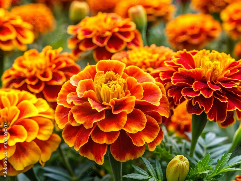 Vibrant Marigolds in Bloom: A Colorful Display of Nature's Beauty for Gardens and Floral Arrangements