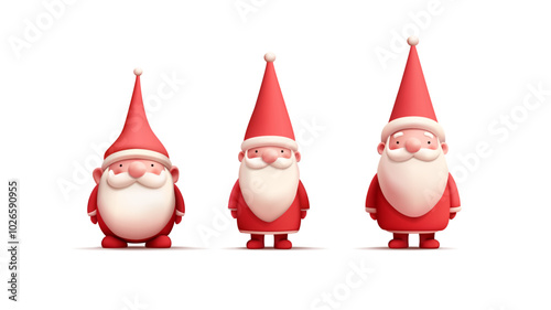 3D set of Santa Claus, Christmas Elves, and Gnomes characters. Funny characters for advertising concepts of Christmas, and New Year holidays. Vector illustration