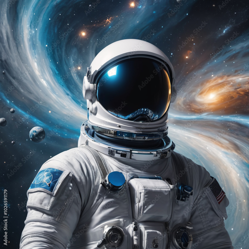 Astronaut wearing suit in outer space