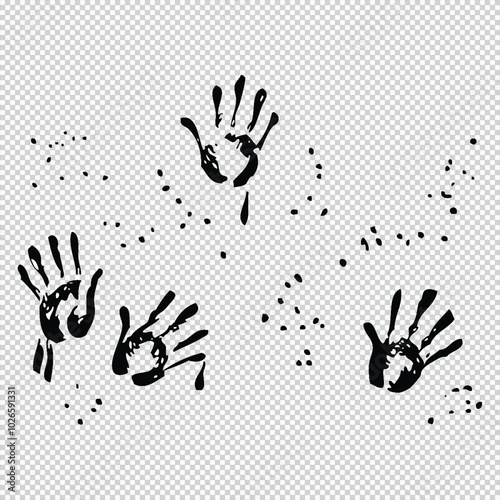 Set Hand Print Black On A Transparent
