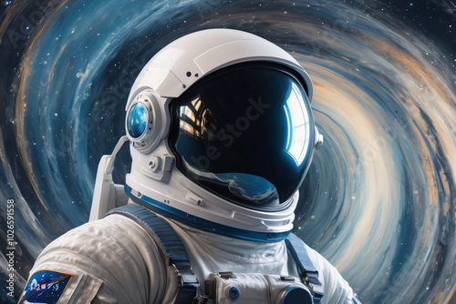 Astronaut wearing suit in outer space