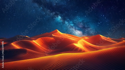 Radiant Full Moon Illuminates Alien Desert Landscape at Night photo