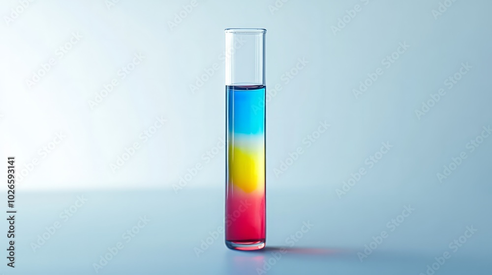 Single test tube with a colored solution inside, placed on a white surface. Single test tube with a colored solution inside, placed on a white surface.