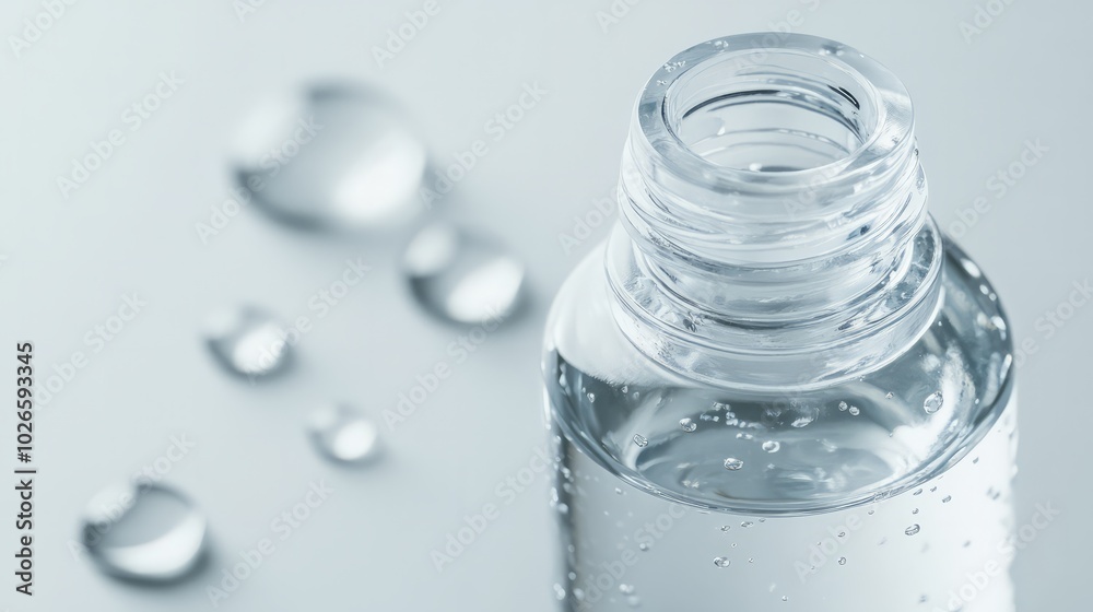 Squalane oil in clear glass dropper bottle, close-up on white background, hydrating skincare ingredient Squalane oil in clear glass dropper bottle, close-up on white background, hydrating skincare ingredient