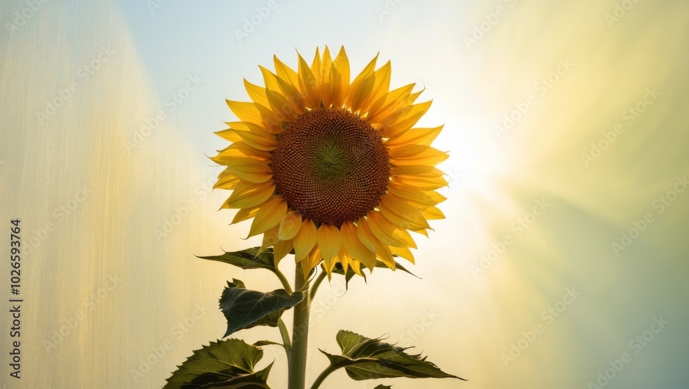 Obraz premium Bright Sunflower with Glowing Sunlight Background.