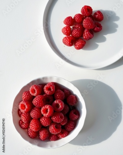 A bowl full of raspberries with raspberries stacked on top. photo