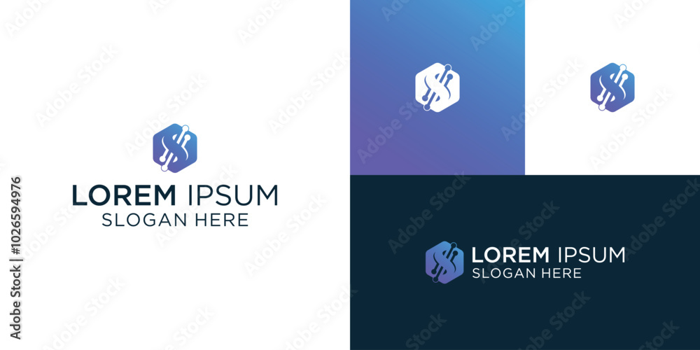 S logo inside hexagon and technologically S logo inside hexagon and technologically
