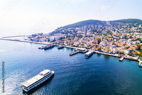 Heybeliada Island in Istanbul, Turkey. Heybeliada is the second largest of the Princes Islands in the Sea of Marmara. Drone shot. photo