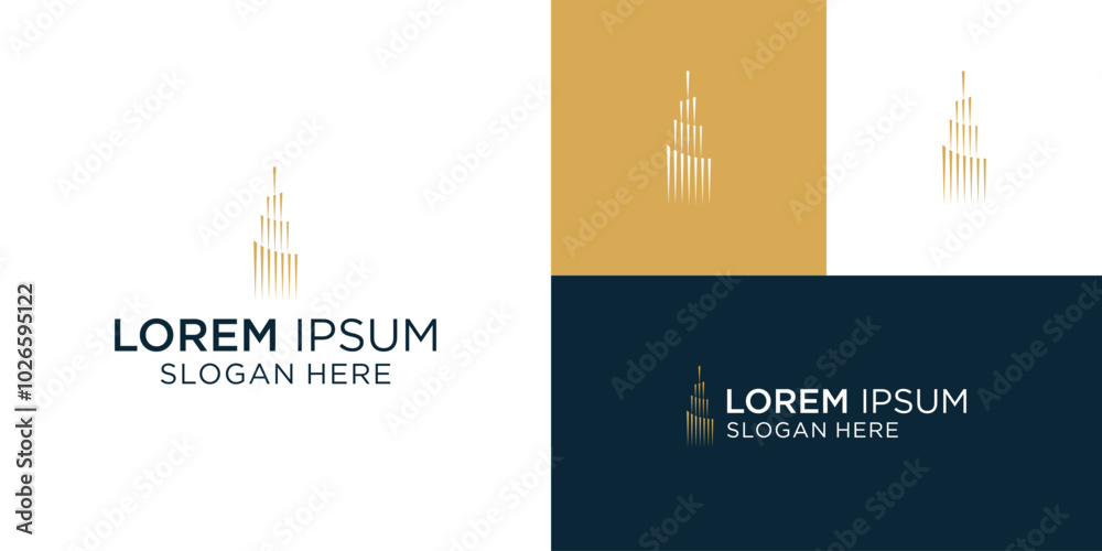 City building or skyscraper logo in the form of abstract design with luxury gold color in dark background City building or skyscraper logo in the form of abstract design with luxury gold color in dark background