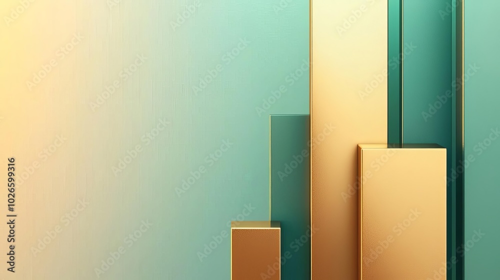 Abstract geometric bars in gold and teal colors on a soft gradient background. Abstract geometric bars in gold and teal colors on a soft gradient background.
