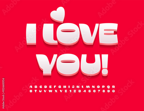 Vector holiday Card I Love You. Stylish White Font. Trendy Beautiful Alphabet Letters and Numbers set.
