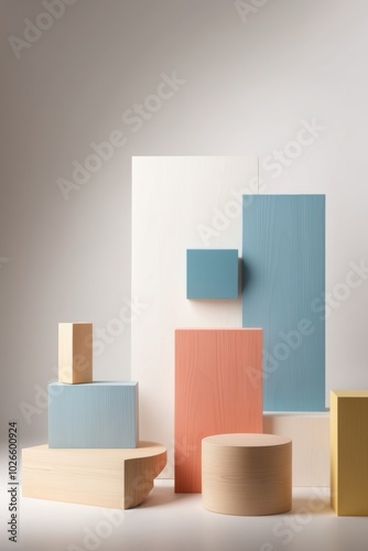 Contemporary Wooden Geometric Forms on Soft Background.