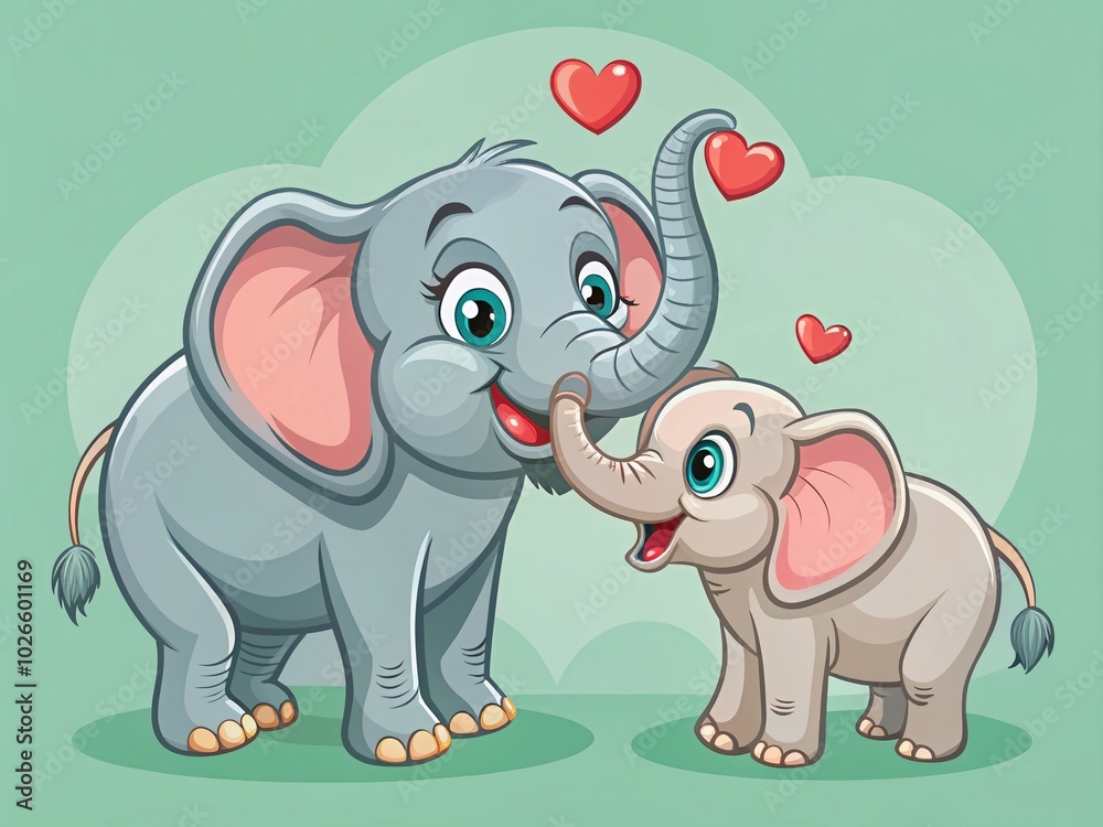 Fototapeta premium Cute Elephant Family Love - Funny Character Illustration for Mother's Day