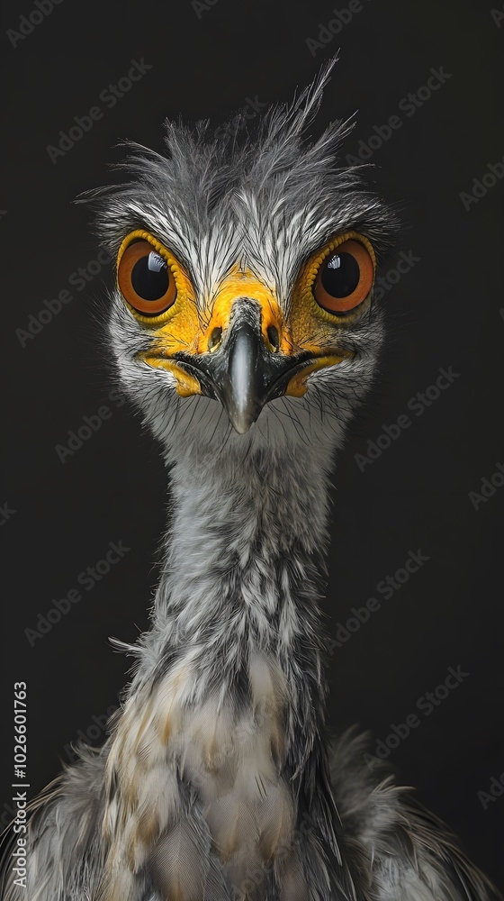 Fototapeta premium Black-legged Seriema Bird in Nature, Realistic Photo, Pattern Background, Wallpaper, Cover and Screen for Smartphone, PC, Laptop, 16:9 and 9:16 Format