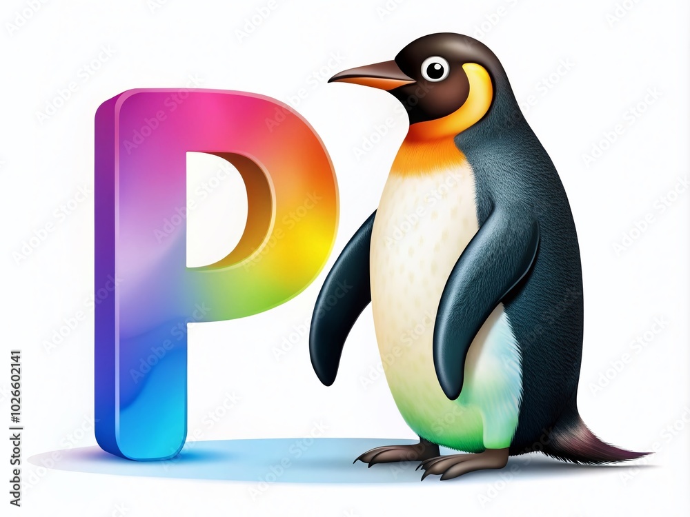 Fototapeta premium Cute Penguin with Letter P - Silhouette Alphabet Illustration for Kids