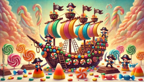 Candy-Themed Pirate Ship with Sweet Crew