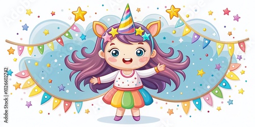 Cute Unicorn Costume for Halloween Party - Adorable Girl in Carnival Outfit - Night Photography