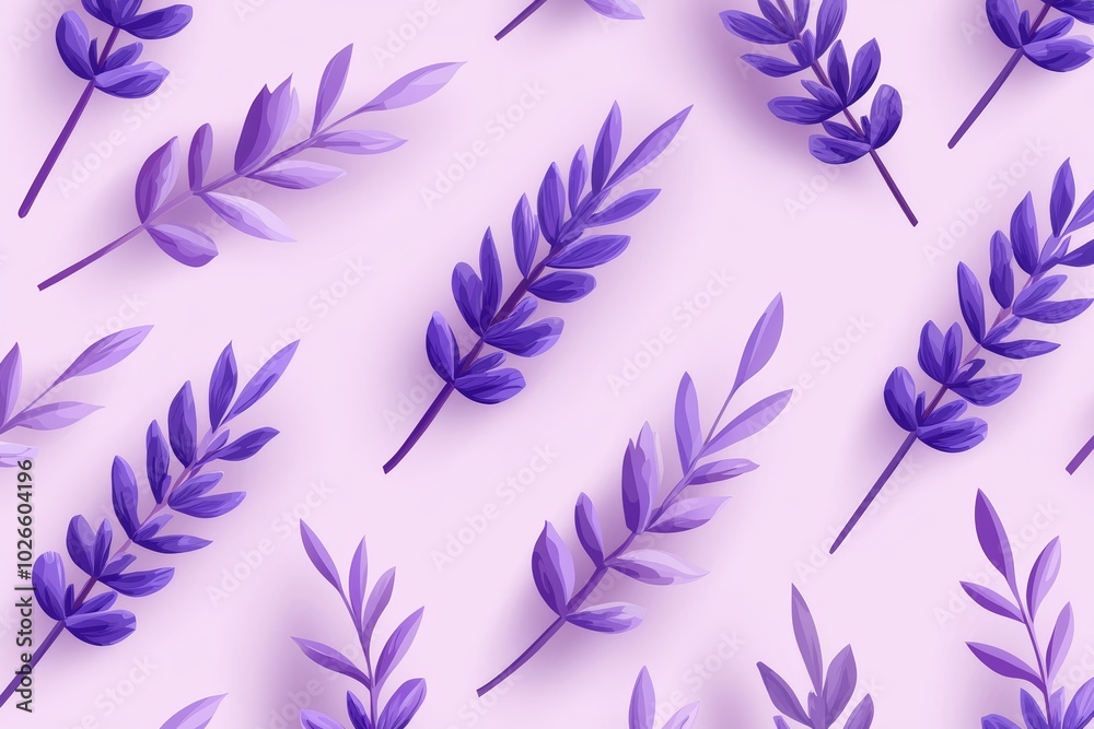 Seamless pattern of lavender sprigs on a soft lavender background, adding a soothing, aromatic touch to plant designs Seamless pattern of lavender sprigs on a soft lavender background, adding a soothing, aromatic touch to plant designs