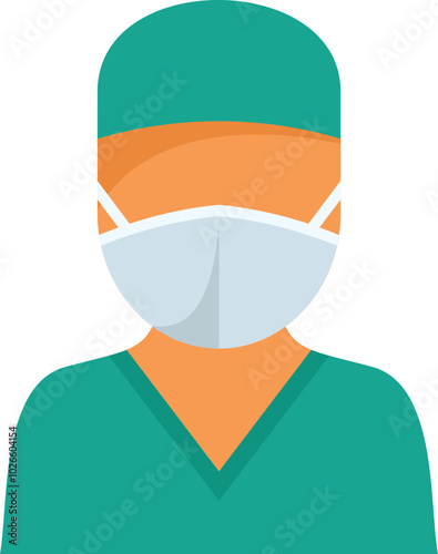 Simple flat vector illustration of a doctor wearing a surgical mask and scrubs