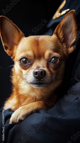 A chihuahua with a policeman in natural light, hyperrealistic AR concept for law enforcement and pet friendship Generative AI