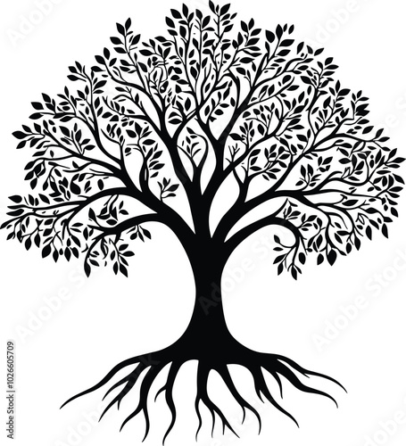 Yggdrasil tree, tree with roots, vector isolated on white background, vector illustration,