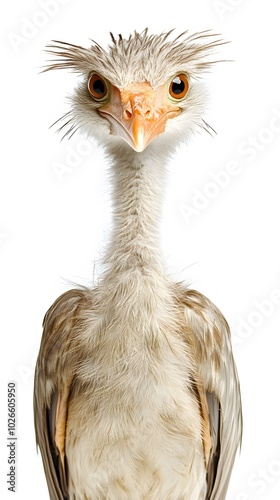 Black-legged Seriema Bird on White Background, Realistic Photo, Standard Background, Wallpaper, Cover and Screen of Smartphone, PC, Laptop, 16:9 and 9:16 Format