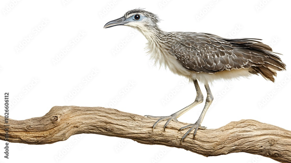Obraz premium Black-legged Seriema Bird on White Background, Realistic Photo, Standard Background, Wallpaper, Cover and Screen of Smartphone, PC, Laptop, 16:9 and 9:16 Format