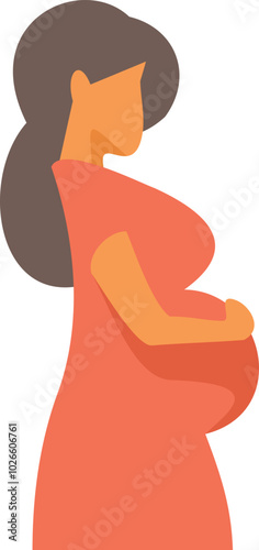 Pregnant woman is standing and holding her pregnant belly