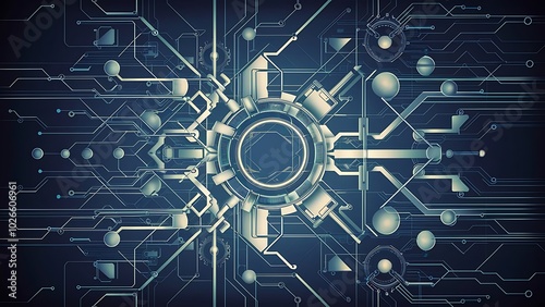 Abstract geometric pattern vector background isolated, tech style engine looks like composition, engineering draft style pattern, network and digital data.