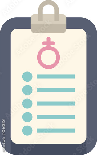 Clipboard showing female patient medical history with venus symbol, concept of women's health