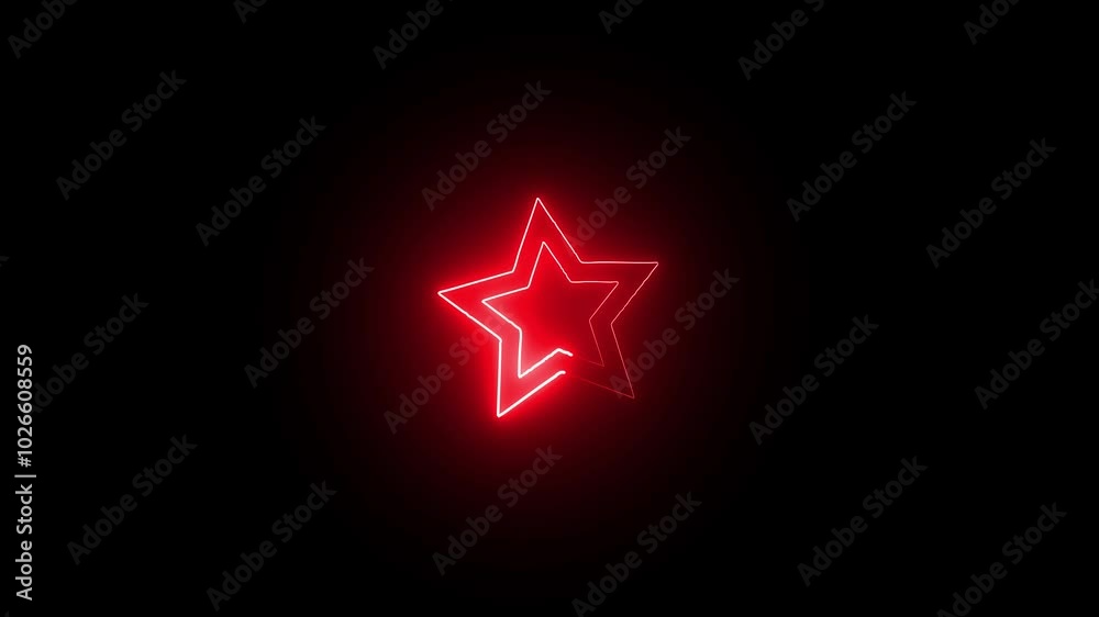 Transparent glowing neon star shape with black background . Transparent glowing neon star shape with black background .