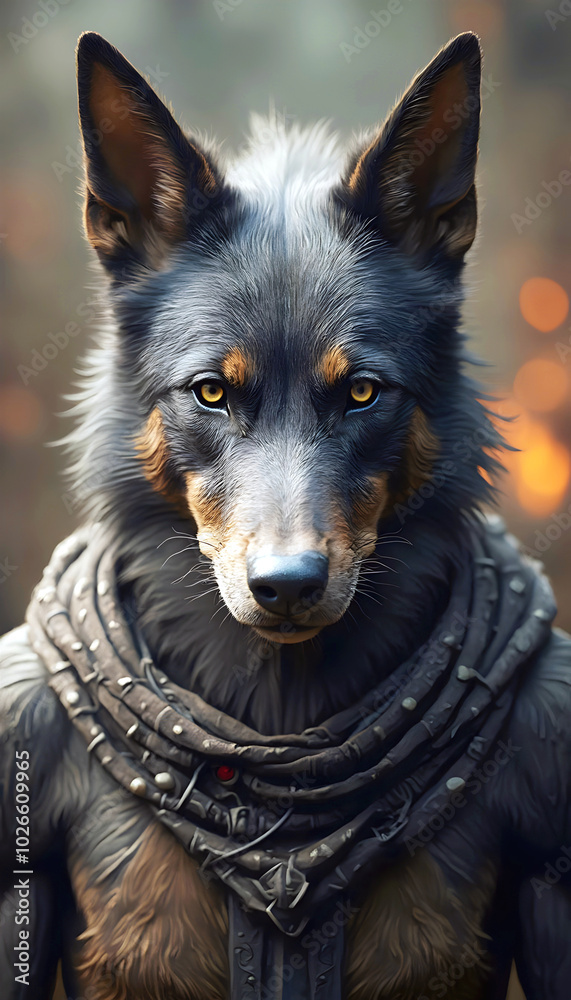 Portrait of Anthropomorphic dog, cynocephaly, pets and animals, mythic creature, half dog half human