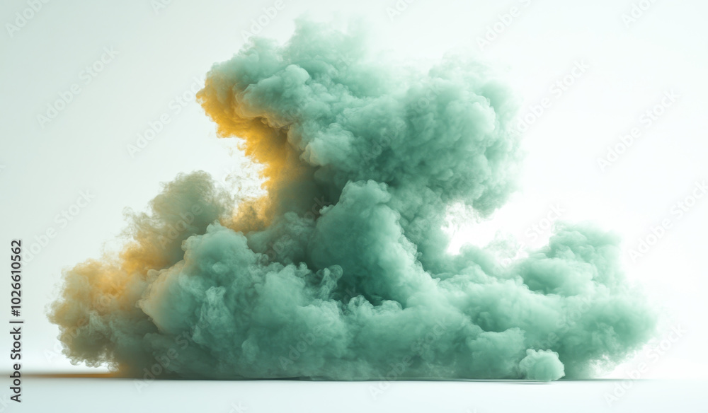 A large green cloud of smoke with a yellowish tinge. The smoke is billowing and looks like it's coming from a volcano. Scene is ominous and foreboding.