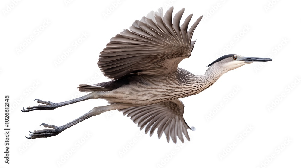 Obraz premium Black-legged Seriema Bird Flying on White Background, Realistic Photo, Pattern Background, Wallpaper, Cover and Screen for Smartphone, PC, Laptop, 16:9 and 9:16 Format