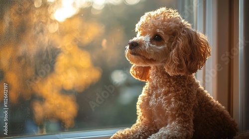 A Poodle Dog at Home in Natural Light, Hyperrealistic Postprocessed AR Generative AI photo