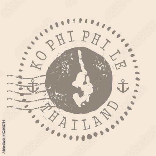 Stamp Postal of Ko Phi Phi Le. Map Silhouette rubber Seal.  Design Retro Travel. Seal  Map Ko Phi Phi Leh grunge  for your design.  Thailand. EPS10