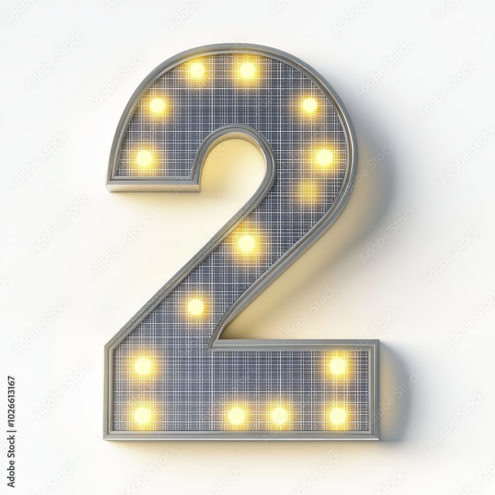 3D number 2 with solar panel texture realistic modern design, soft lighting, white background 3D number 2 with solar panel texture realistic modern design, soft lighting, white background