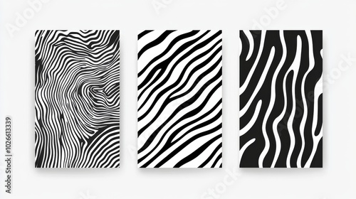 Wallpaper Mural Set of 3 frame wall art with abstract black and white patterns, perfect for use in graphics Torontodigital.ca
