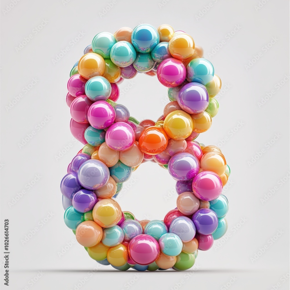 Fototapeta premium 3D number 8 with colored balls texture realistic modern design, soft lighting, white background