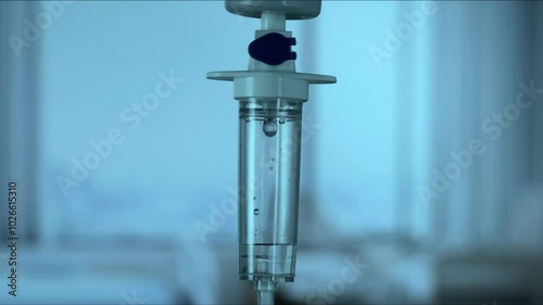 Dripping saline, Dripping medical perfusion close up equipment in clinic background, Medical equipment, Saline Solution IV Drip Fluid for Infusion in Hospital. Intravenous drip in operation room.