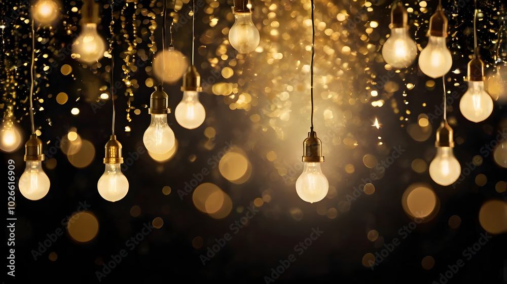 Golden Lightbulbs and Bokeh: A cascade of incandescent lightbulbs illuminate a dark background, their warm glow casting a mesmerizing effect. The blurred bokeh adds a touch of magic and wonder.