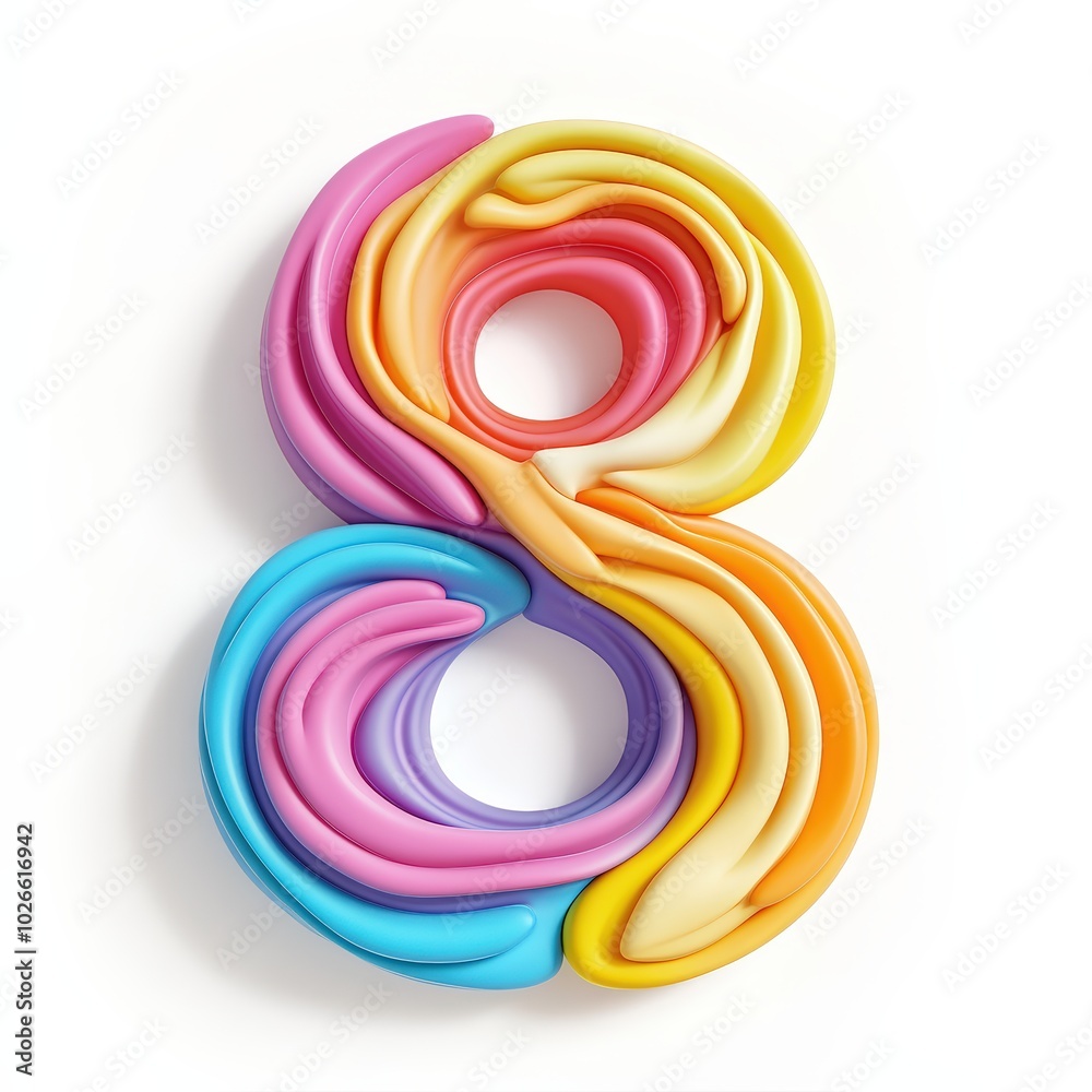 3D number 8 with plastiline play doh texture realistic modern design, soft lighting, white background 3D number 8 with plastiline play doh texture realistic modern design, soft lighting, white background