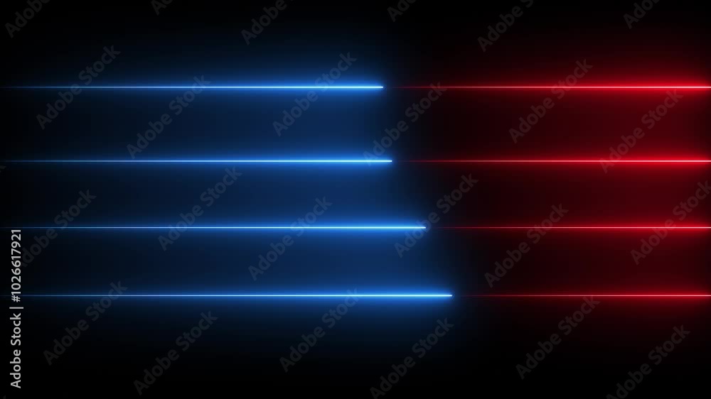 red and blue color icon black background Neon line shapes animation of glowing horizontal geometric lines background
