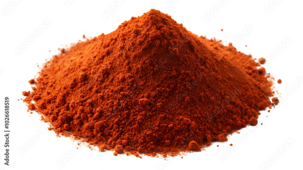 Vibrant red chili powder pile, isolated on transparent or white background. Vibrant red chili powder pile, isolated on transparent or white background.