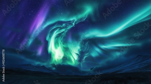 Northern lights dragon in the sky