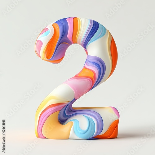 3D number 2 with plastiline play doh texture realistic modern design, soft lighting, white background  photo