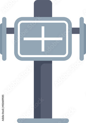 Illustration of a modern x ray machine standing in a hospital room, representing medical imaging and diagnostics