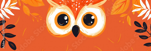 Wallpaper Mural Orange Owl Eyes: A cozy orange and white abstract background for elementary schools, incorporating friendly owl eyes and leaves to create a whimsical and inviting Torontodigital.ca